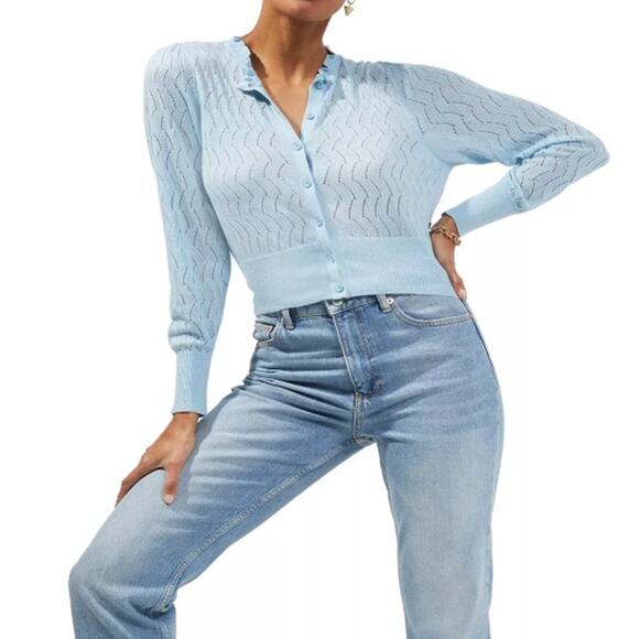 French Connection Sweaters - FRENCH CONNECTION Jessica Lace Stitch Cardigan Forget Me Not Blue Women's XS